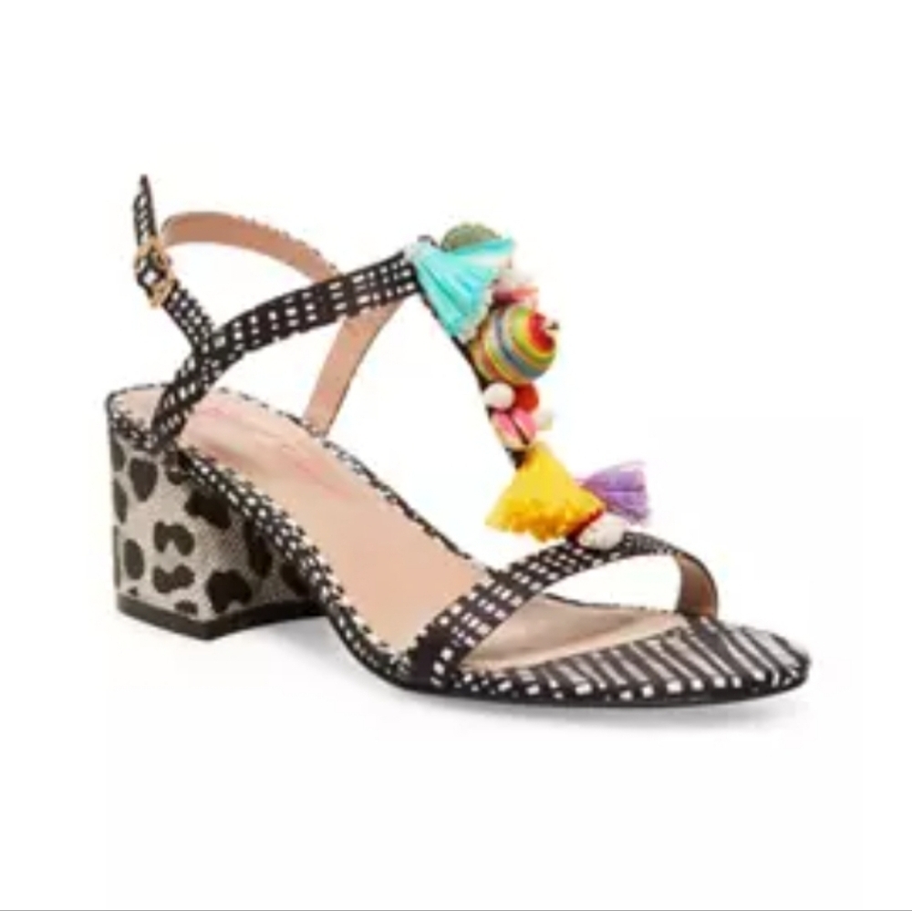 Betsey Johnson Dynah embellished block heels sz 7.5 new black white SH442